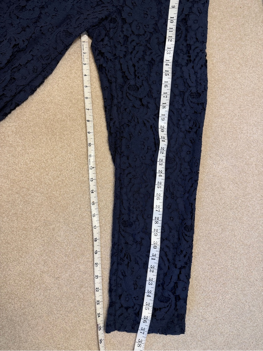 Lace Straight-Leg Pants with Self-Tie Waist in Navy - Picture 5 of 6